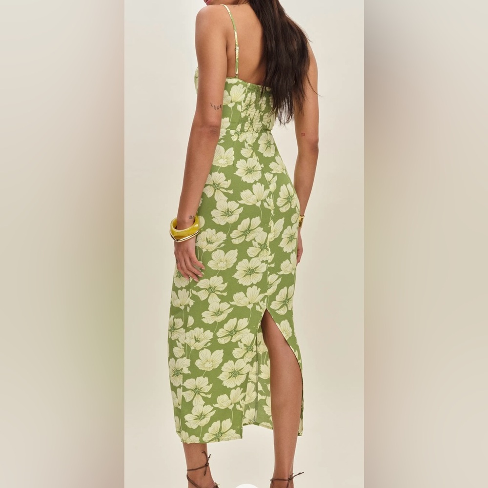 Reformation Pennington Dress Floral Green with Cream Size 10 NWT